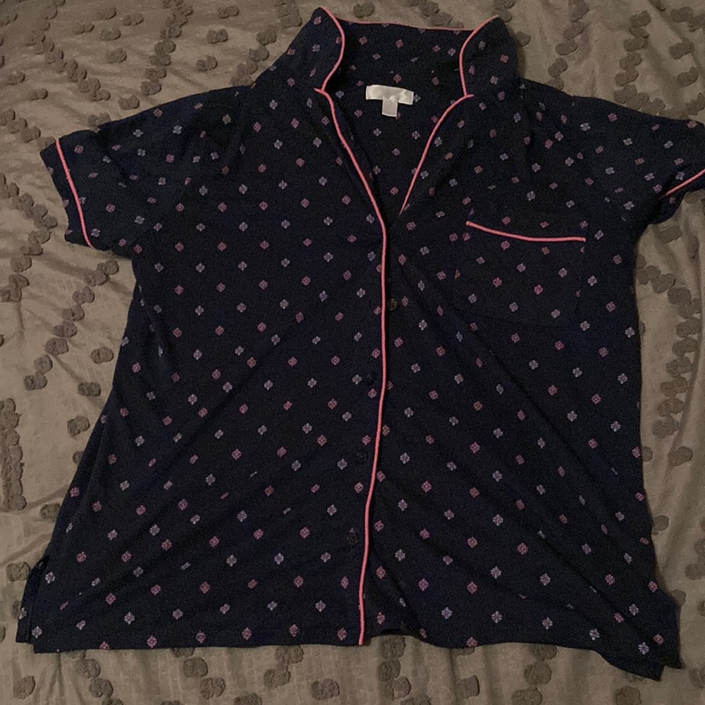 Pink and blue pajama shirt.